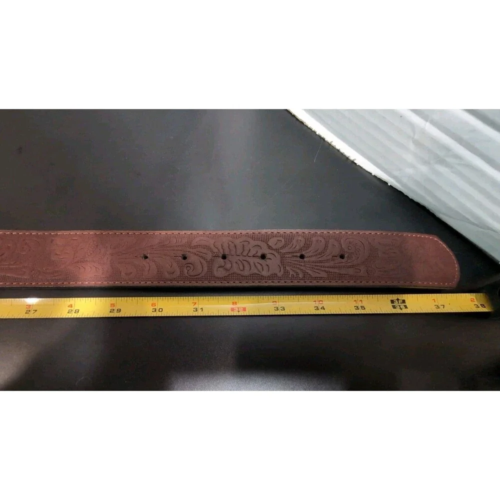 BC Belts Leather Belt with Embossed Western Pattern Small (32-33), Brown NWOT